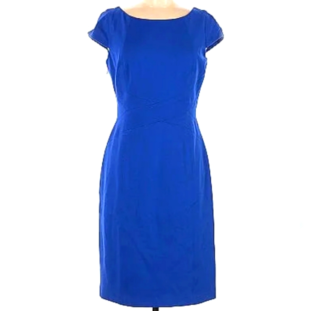 White House Black Market Women's Blue Ponte Cap Sleeve Sheath Dress